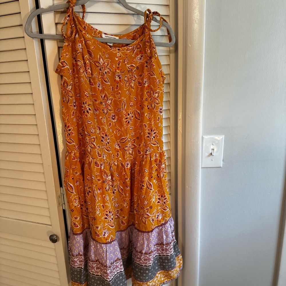 beachlunchlounge Orange Floral Dress with Tiered Hem
